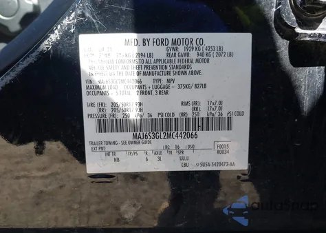 2021 Ford Ecosport Se from USA, damaged, VIN MAJ6S3GL2MC442066